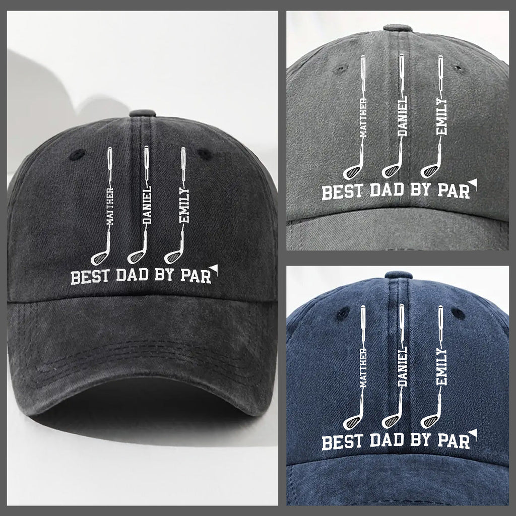 Custom Father's Day Christmas Birthday Gifts for Dad • Top Dad By Par - Personalized Vintage Washed Denim Cap