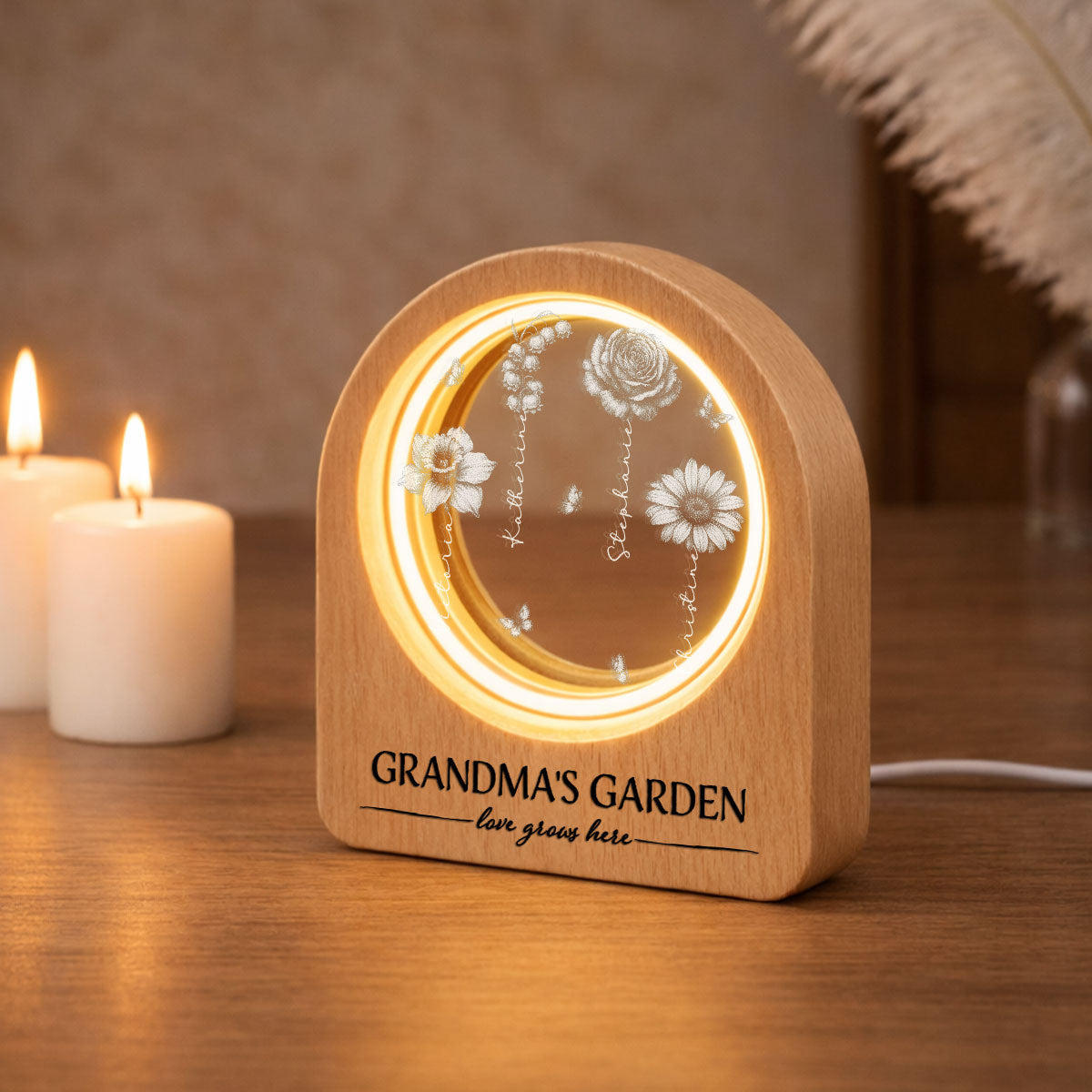 Grandma Birth Month Garden - Personalized 3D Crystal Photo Portrait LED