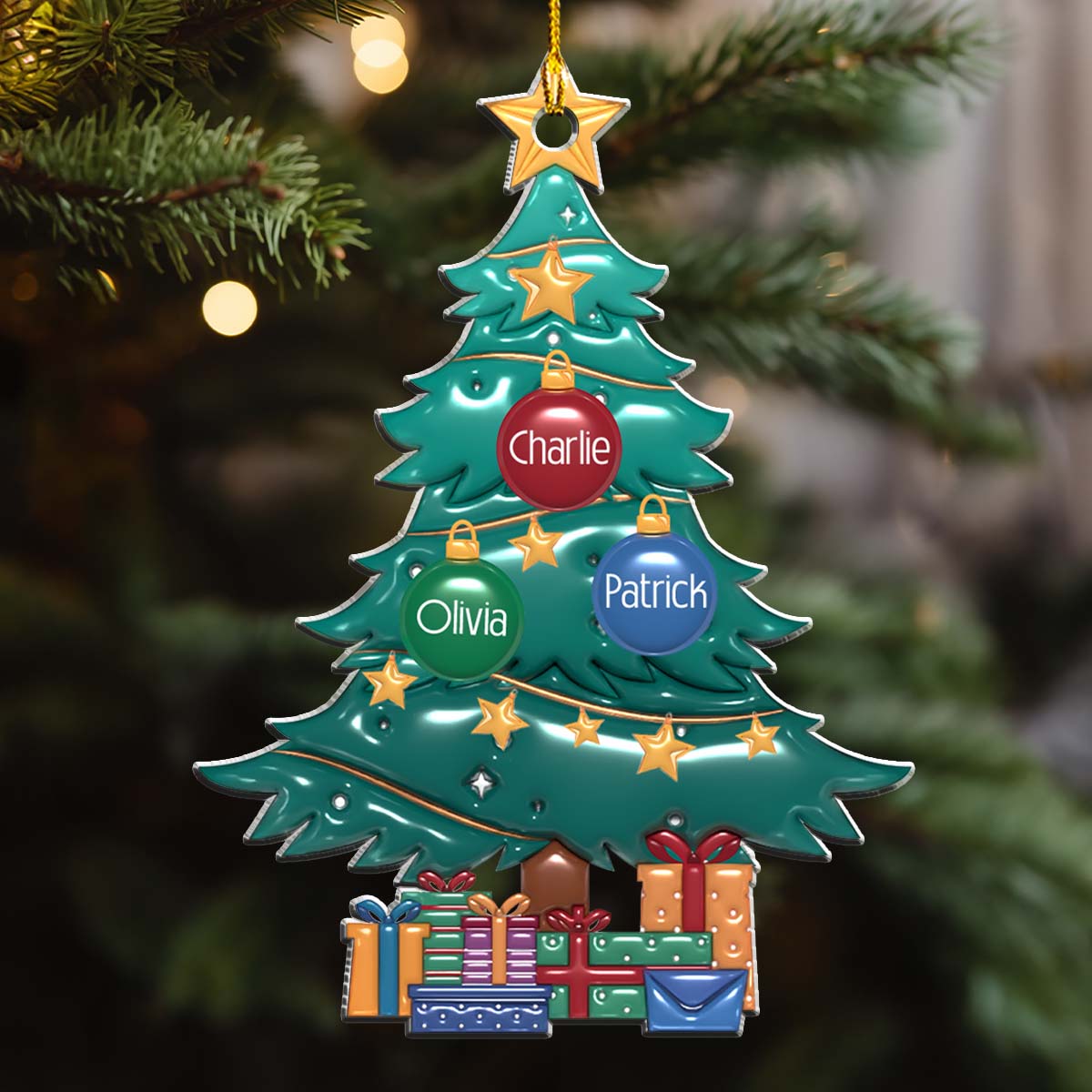 Custom Family Ornament, Christmas Gift for Family Members •  Family Tree Christmas 2024 - Personalized 3D Inflated Effect Acrylic Ornament