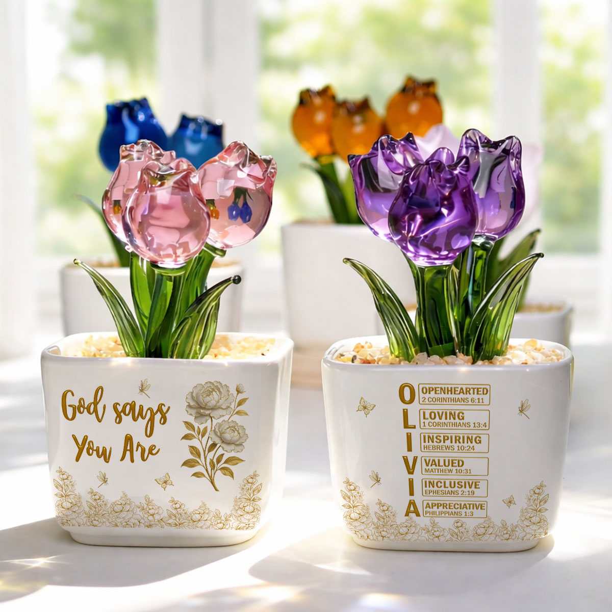 Custom Flower Keepsake, Glass Home Decor Gift for Granddaughter • God Day I Am - Personalized Glass Everlasting Tulips