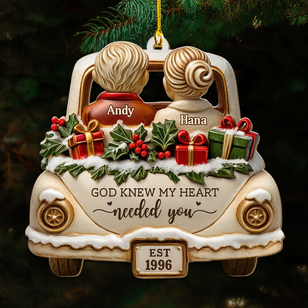 Custom Couple Christmas Ornament, Anniversary Gift •  Love Was My True Direction - Personalized 3D Effect Wood Ornament