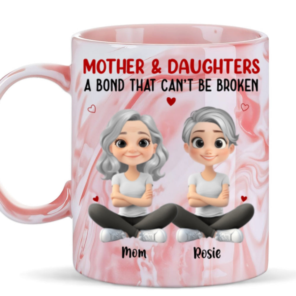 Custom Mother's Day Gift for Mom & Grandma • Mother And Daughter - Personalized Pink Marble Mug