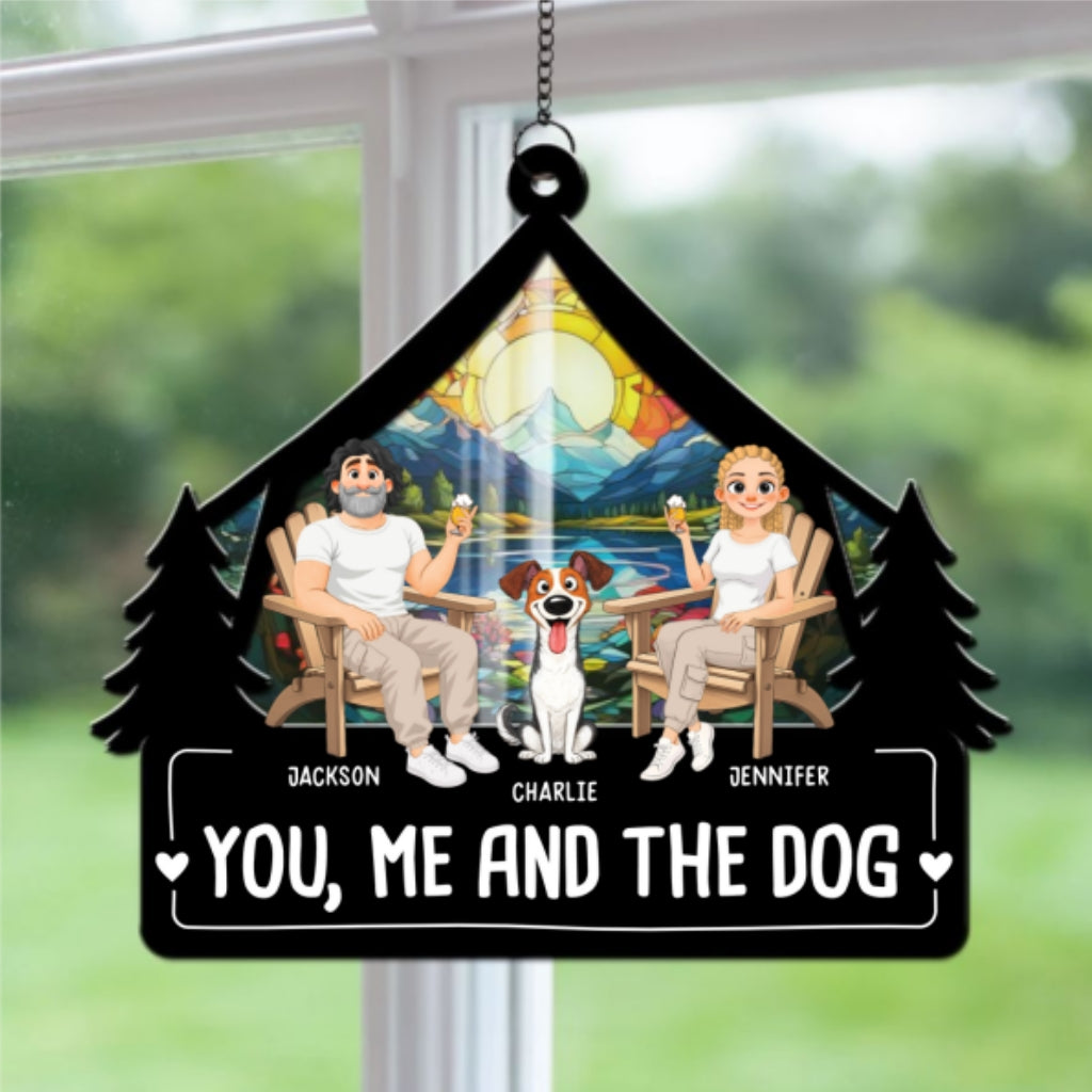 Custom Family Name Hanging Decor, Christmas Birthday Gift •  Love Bark Laugh Repeat - Personalized Suncatcher
