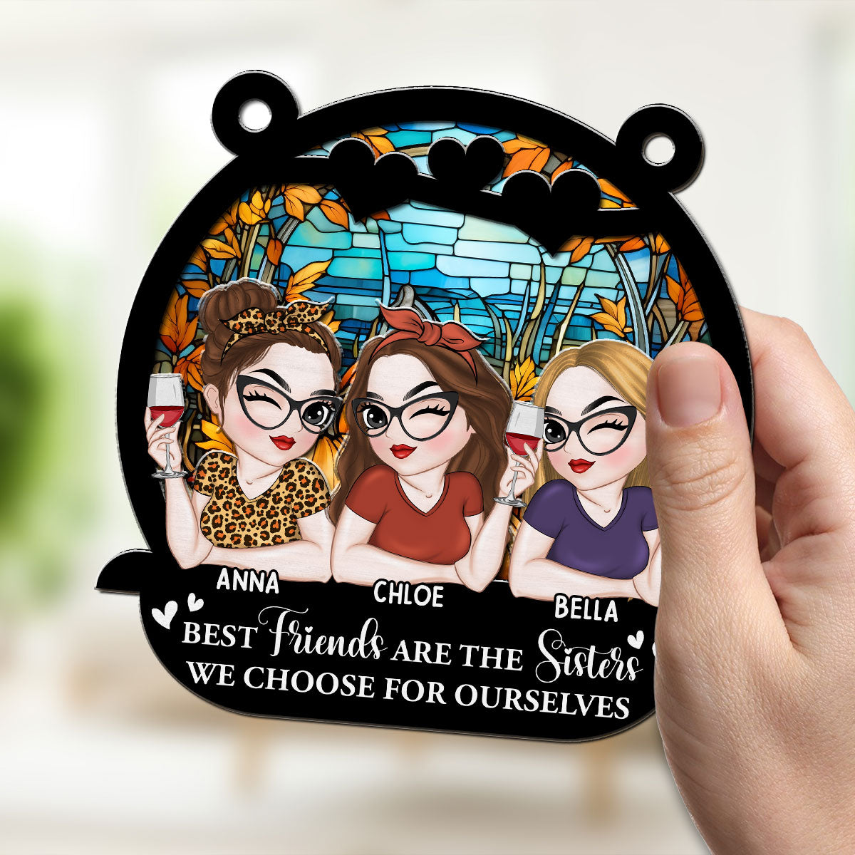 Custom Best Friend Hanging Decor, Friendship Birthday Gifts • Besties Bring The Cheer - Personalized Suncatcher