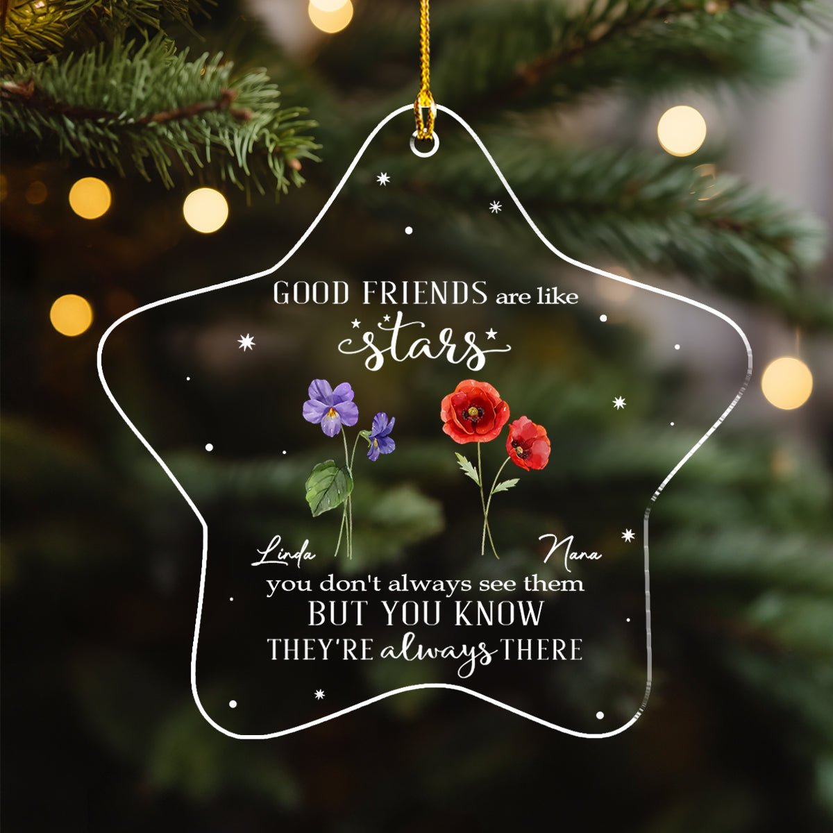 Custom Friendship Christmas Ornament, Best Friend Gift •  Friends Are Flowers That Never Fade - Personalized Acrylic Ornament