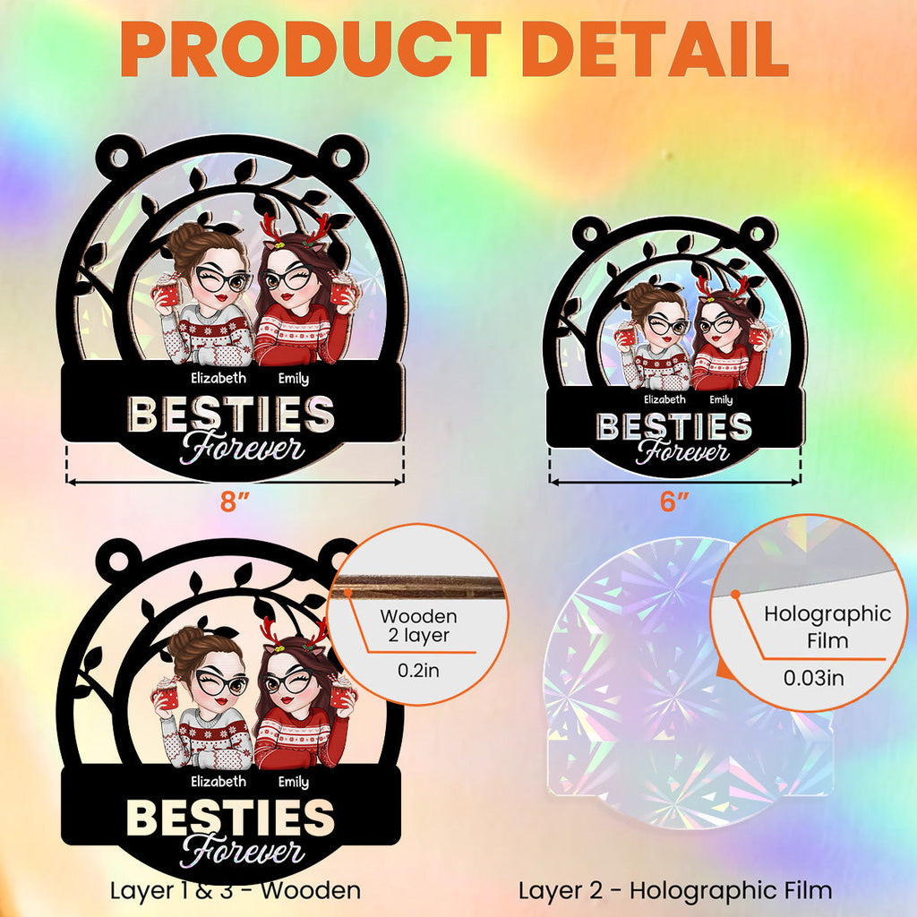 Custom Christmas Hanging Decor, for Best Friend, Friendship Gifts • Sisters Forever - Personalized Rainbow Suncatcher