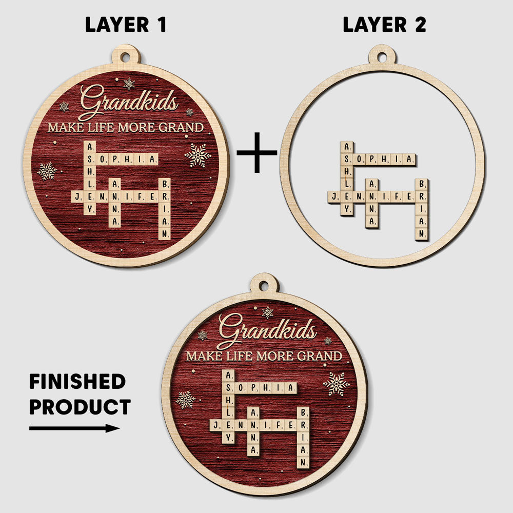 Custom Family Ornament, Christmas Gift for Family Members •  Grandkids Make Life More Grand - Personalized 2-Layered Wood Ornament