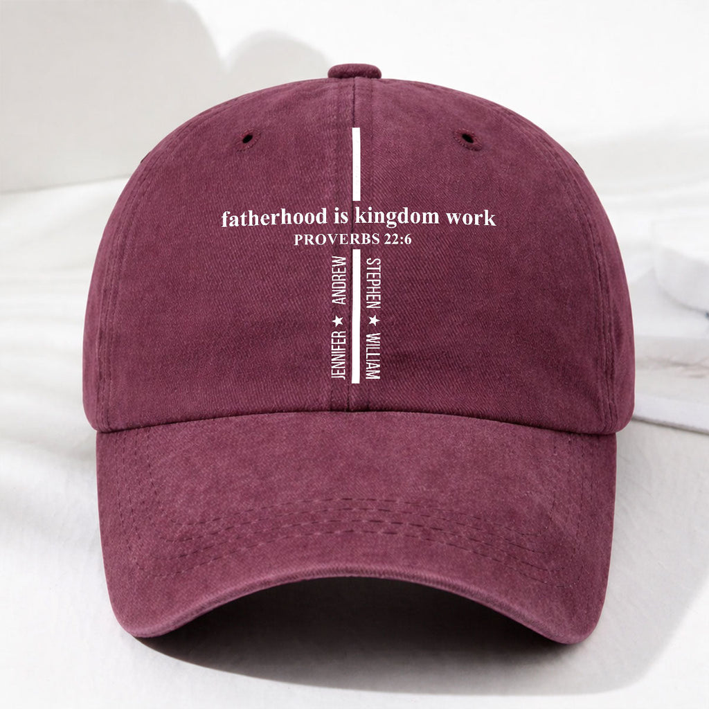 Custom Father's Day Christmas Birthday Gifts for Dad • Fatherhood Is Kingdom Work - Personalized Vintage Washed Denim Cap