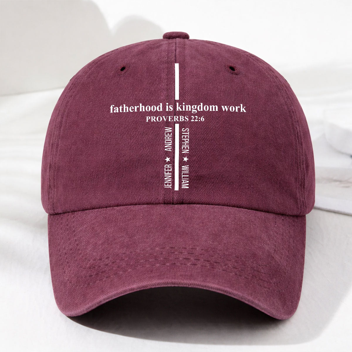 Custom Father's Day Christmas Birthday Gifts for Dad • Fatherhood Is Kingdom Work - Personalized Vintage Washed Denim Cap