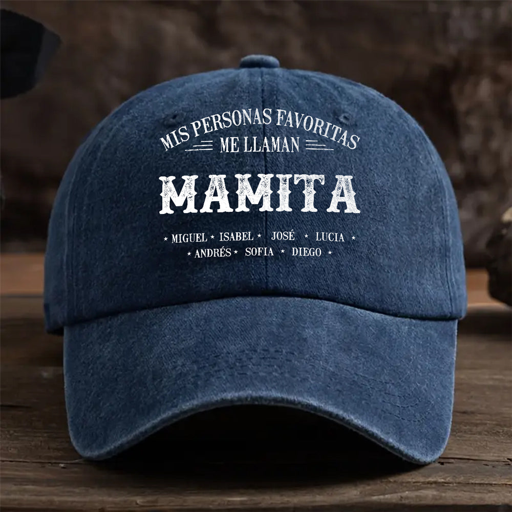 Custom Christmas Headwear Birthday Gifts for Grandma • Mis Personas Favoritas Me Llaman Nana - Gorra de Mezclilla Vintage Lavada Personalizada