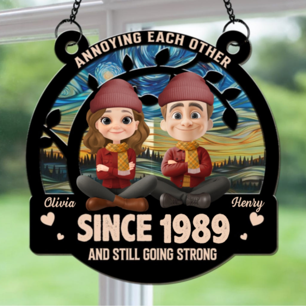 Custom Christmas Couple Hanging Decor, Anniversary Wedding Gifts • Love You Forever Autumn - Personalized Suncatcher