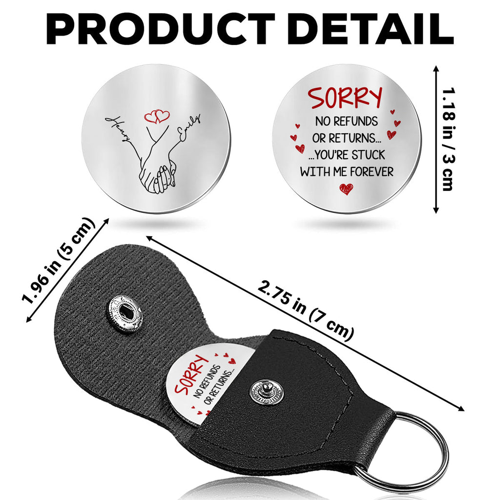 Custom Coin Keychain for Husband, Couple Anniversary Valentine's Day Gifts • You Are Stuck With Me Forever - Personalized Pocket Hug