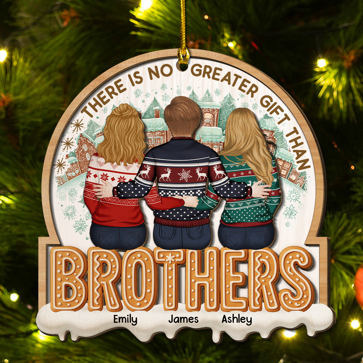 Custom Brothers & Sisters Christmas Ornament •  There Is No Greater Gift Than Sisters Family Besties - Personalized 2-layered Wood Ornament