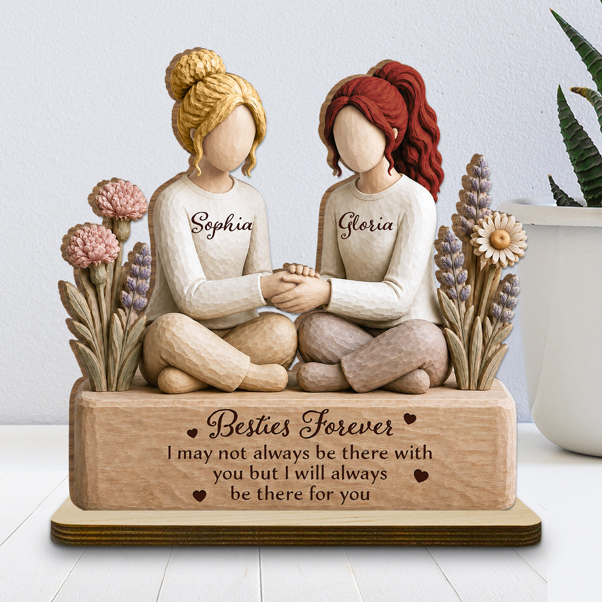 Custom Friendship Decor, Christmas Birthday Gifts For Best Friend • Besties Forever - Personalized 2-Layer Wood Plaque With Flat Base