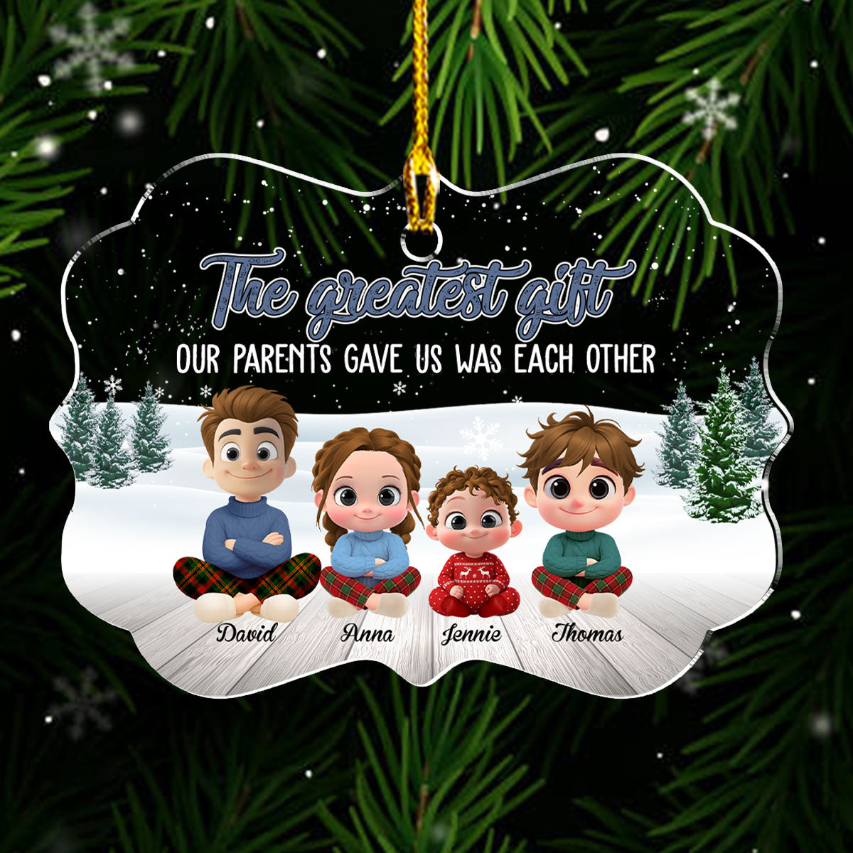 Custom Brothers & Sisters Christmas Ornament •  Our Greatest Gift Cartoon - Personalized Acrylic Ornament