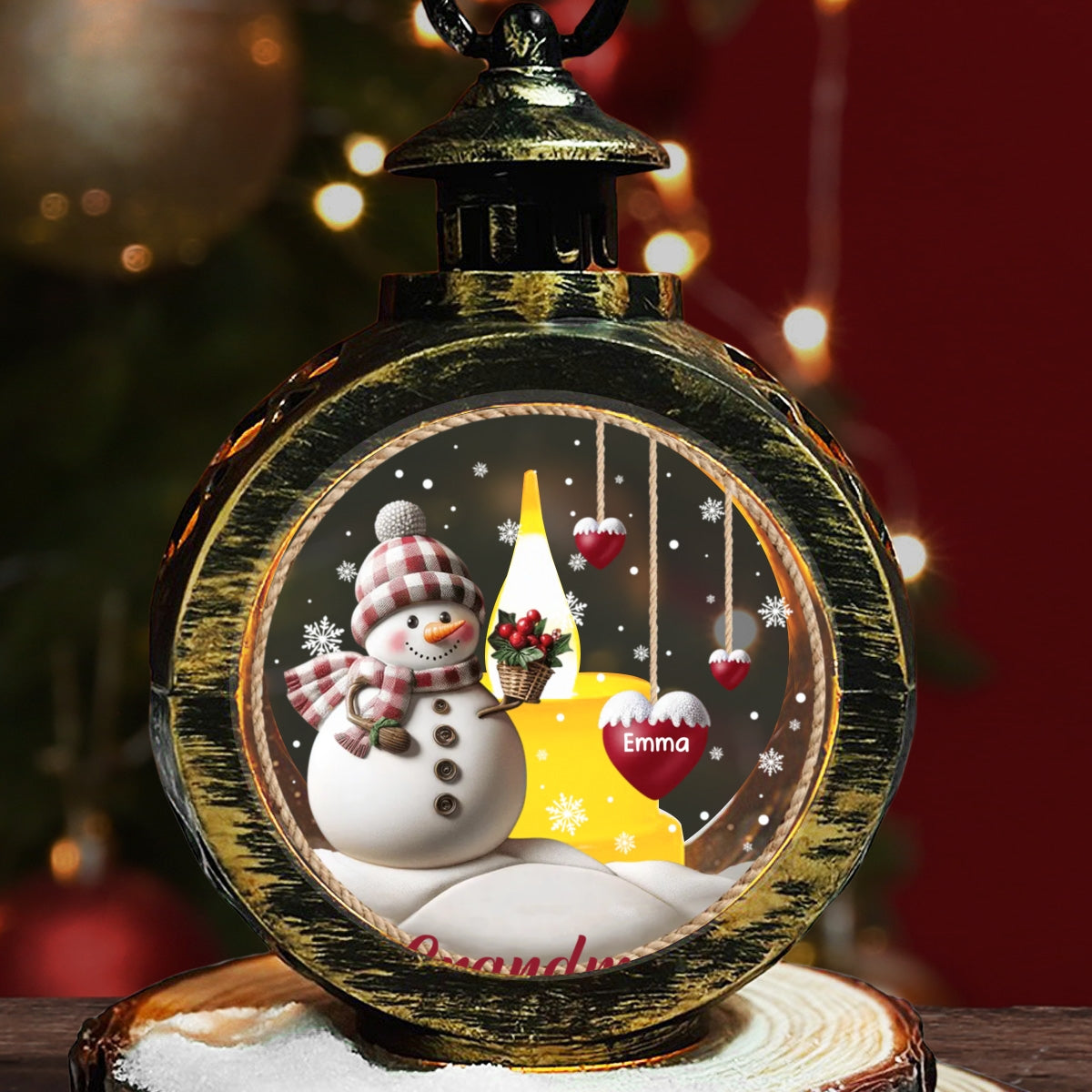 Custom Name Christmas Gifts for Grandma, Holiday Decor • Lovely Heart - Personalized Christmas Lantern