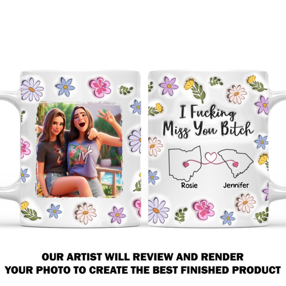 Custom Photo Best Friend, Christmas & Birthday Friendship Keepsake Gift • Bestie I Miss You - Personalized 3D Inflated Effect Mug