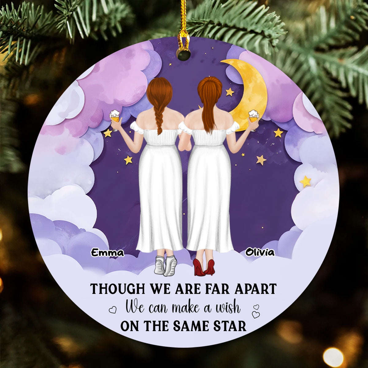 Custom Friendship Christmas Ornament, Best Friend Gift •  We Are Far Apart - Personalized Wood Ornament