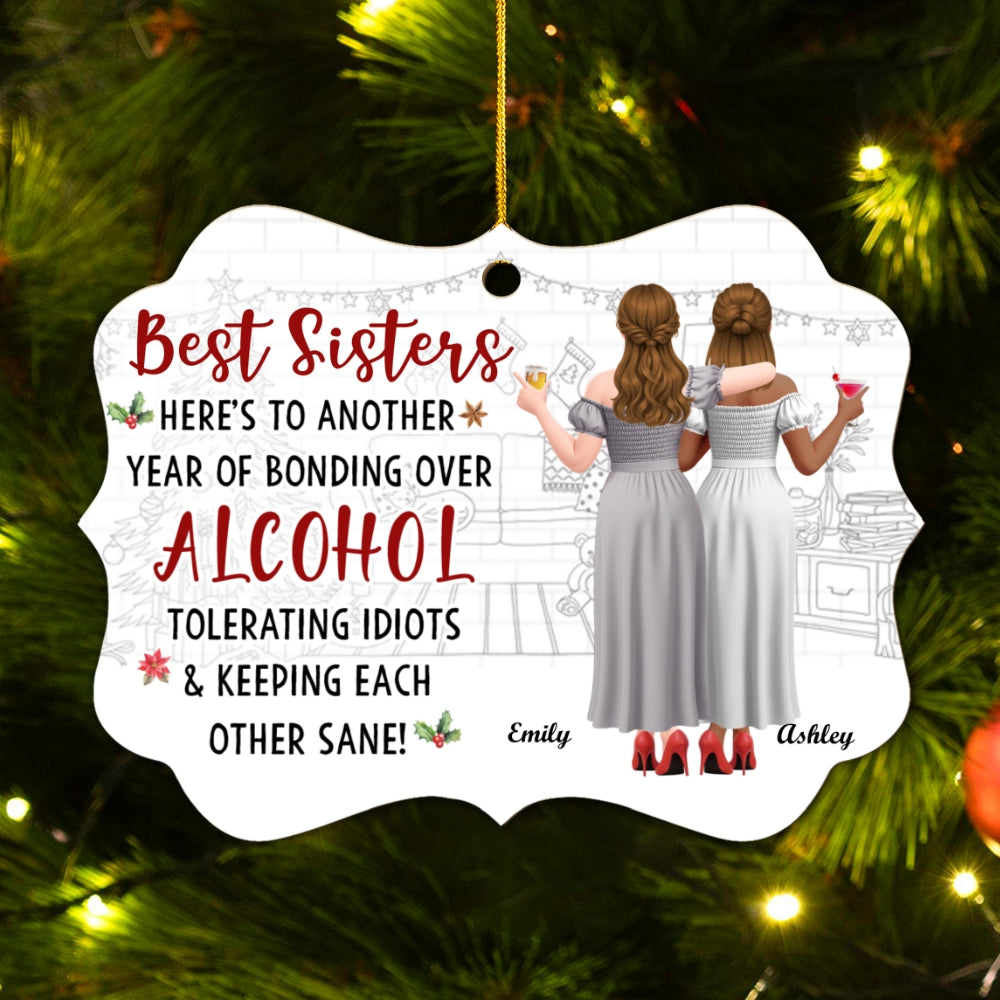 Custom Friendship Christmas Ornament, Best Friend Gift •  Cheers To Another Crazy Year - Personalized Wood Ornament