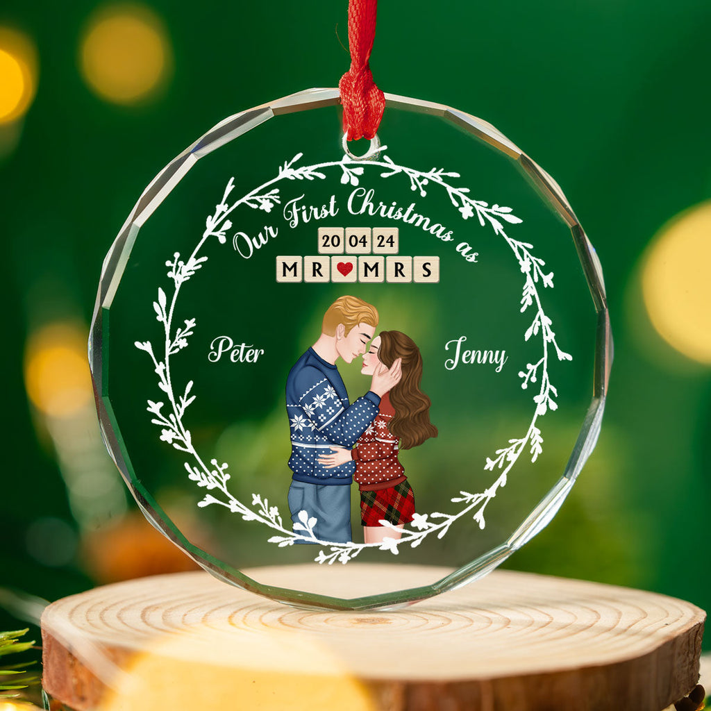 Custom Couple Christmas Ornament, Anniversary Gift •  A Year As Mr And Mrs - Personalized Glass Ornament