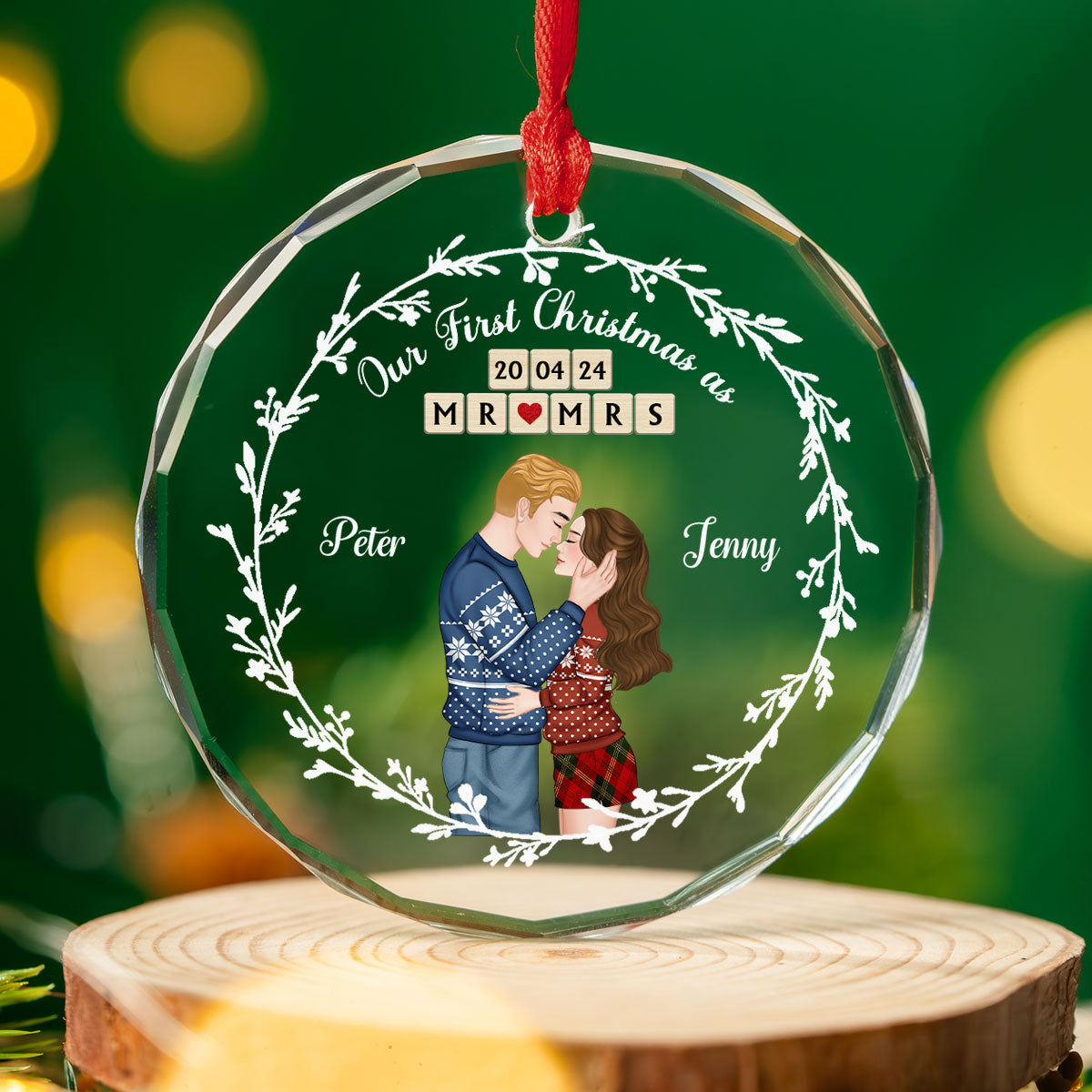 Custom Couple Christmas Ornament, Anniversary Gift •  A Year As Mr And Mrs - Personalized Glass Ornament