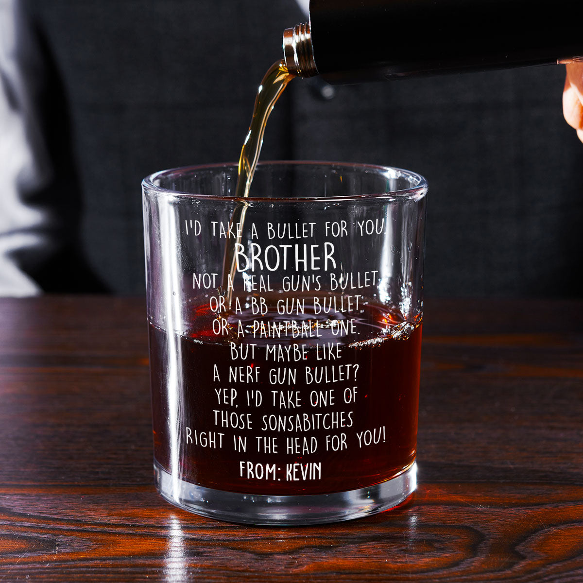 Custom Christmas Birthday Drinkware Gifts for Brother • Right In The Head For You - Personalized Whiskey Glass