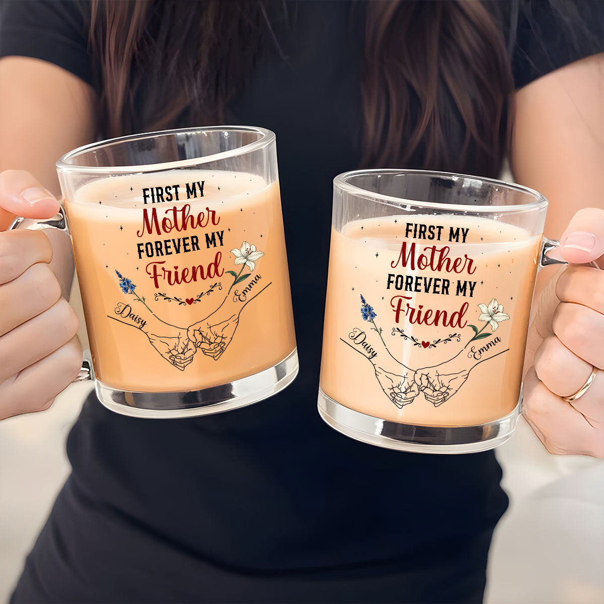 Custom Christmas & Birthday Gift for Mom • First My Mother Forever My Friend - Personalized Glass Mug