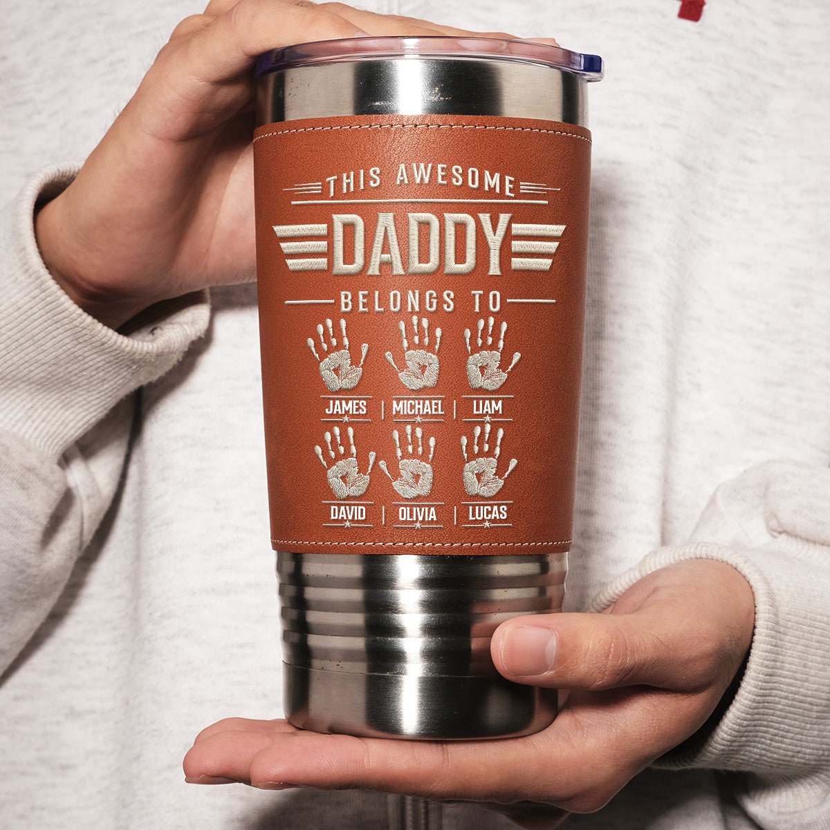 Custom Father's Day Birthday Gifts For Dad • Our Awesome Dad - Personalized Leather Tumbler