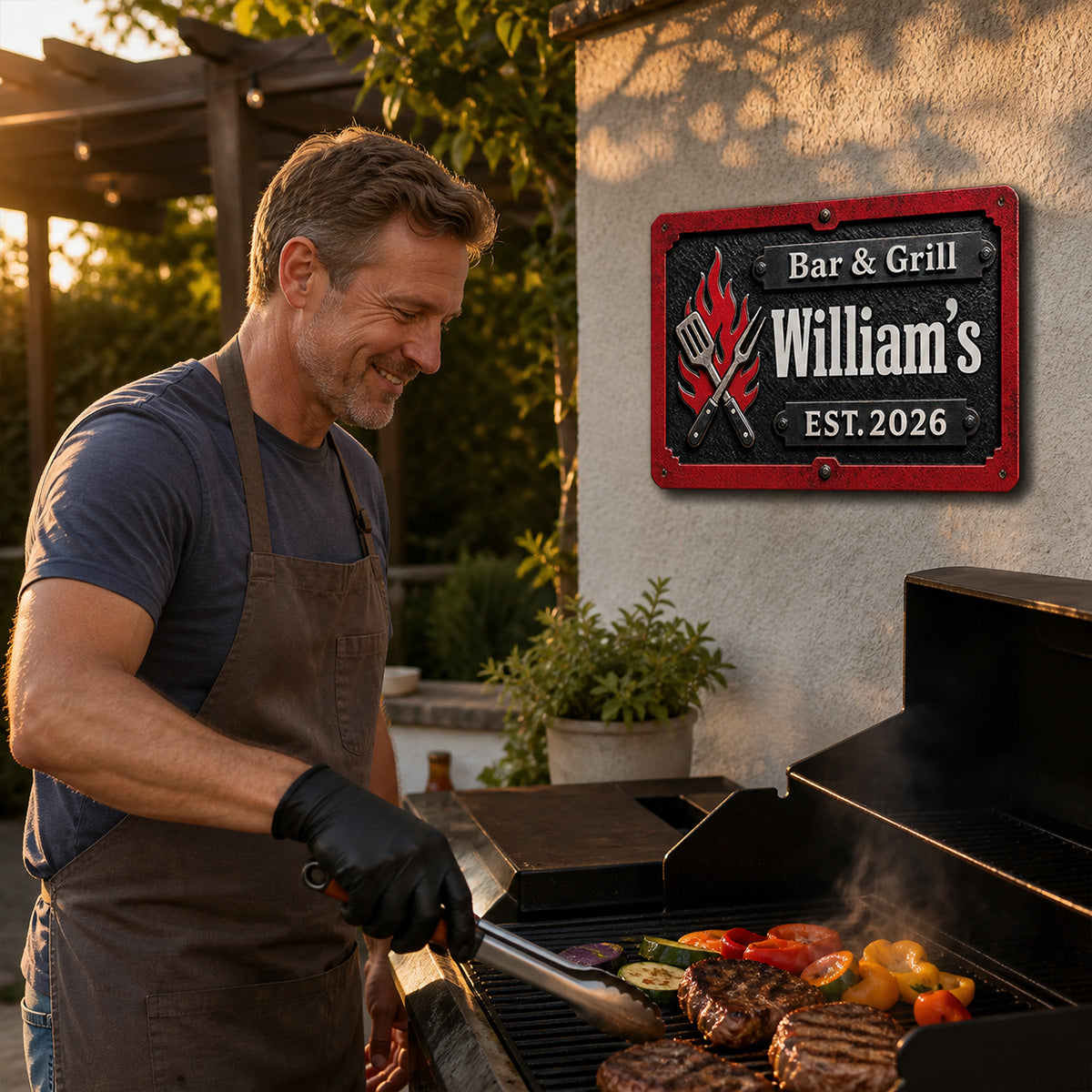 Custom Family Summer Backyard, Patio & Porch Decor • Grill Master - Personalized Metal Sign