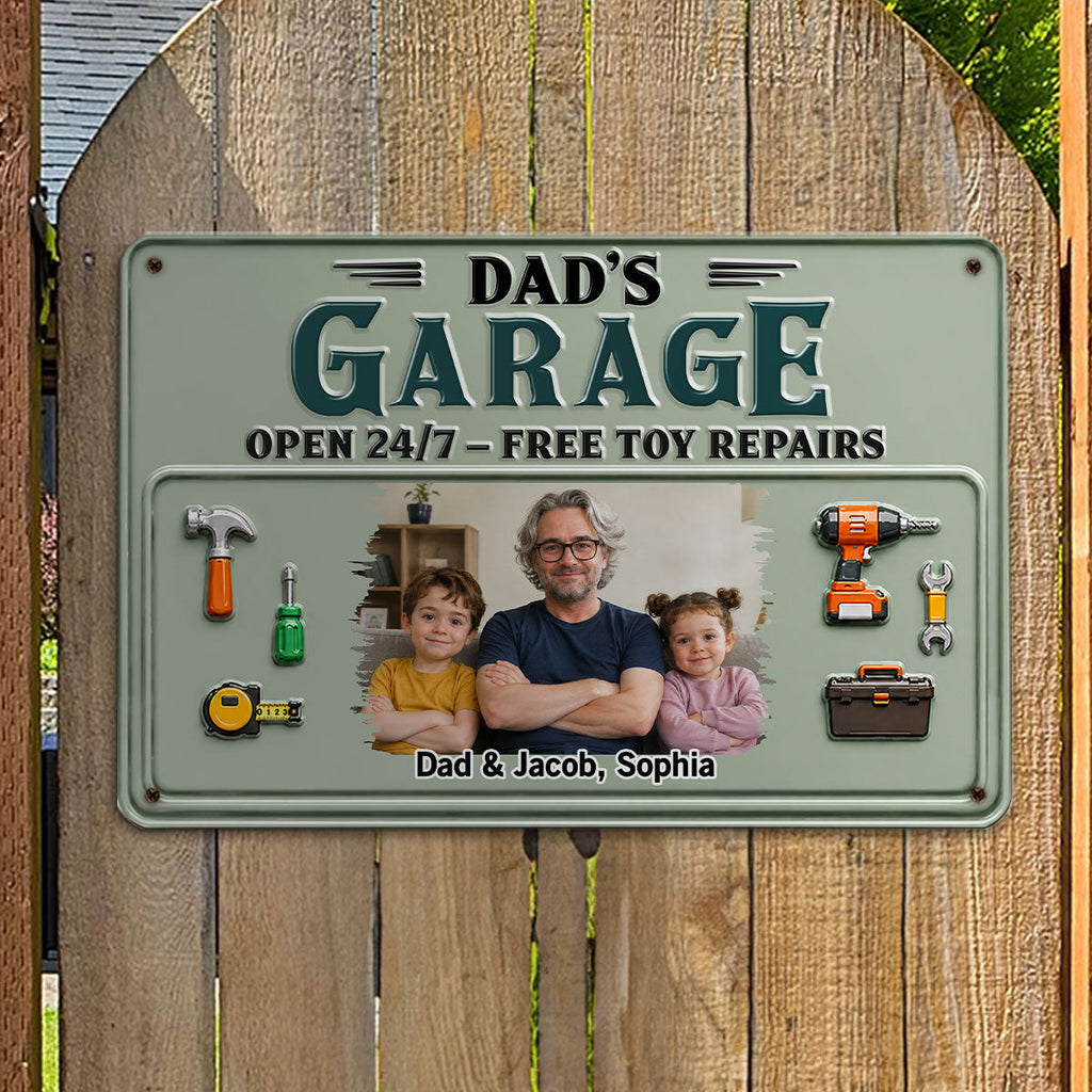 Custom Photo 3D Home & Wall Decor, Birthday & Christmas Gift • Dad Papa Garage Photo - Personalized Metal Sign