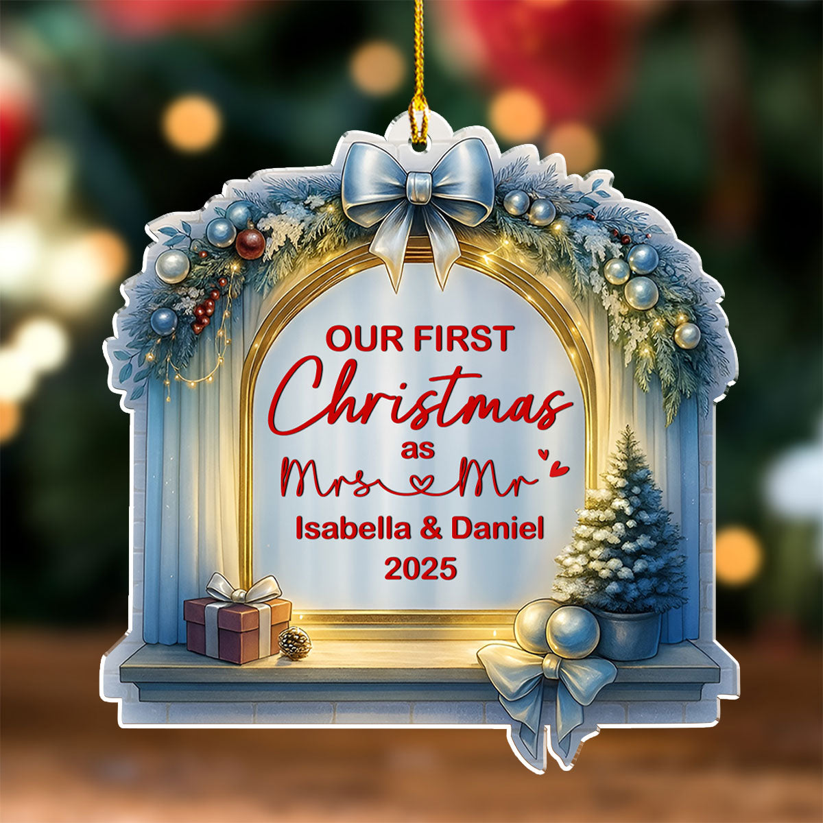 Custom First Christmas Ornament Married, Gift for Newlyweds •  First Christmas - Personalized Acrylic Ornament