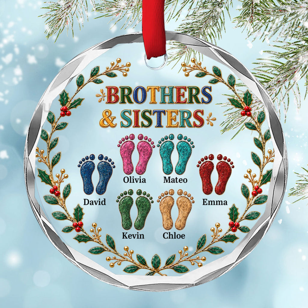 Custom Brothers & Sisters Christmas Ornament •  Forever Siblings - Personalized Glass Ornament