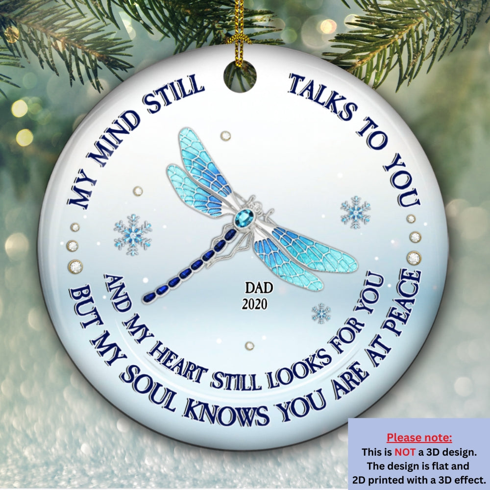 Custom Memorial Christmas Ornament, Sympathy Keepsake •  My Mind My Heart My Soul Blue Crystal - Personalized Ceramic Ornament