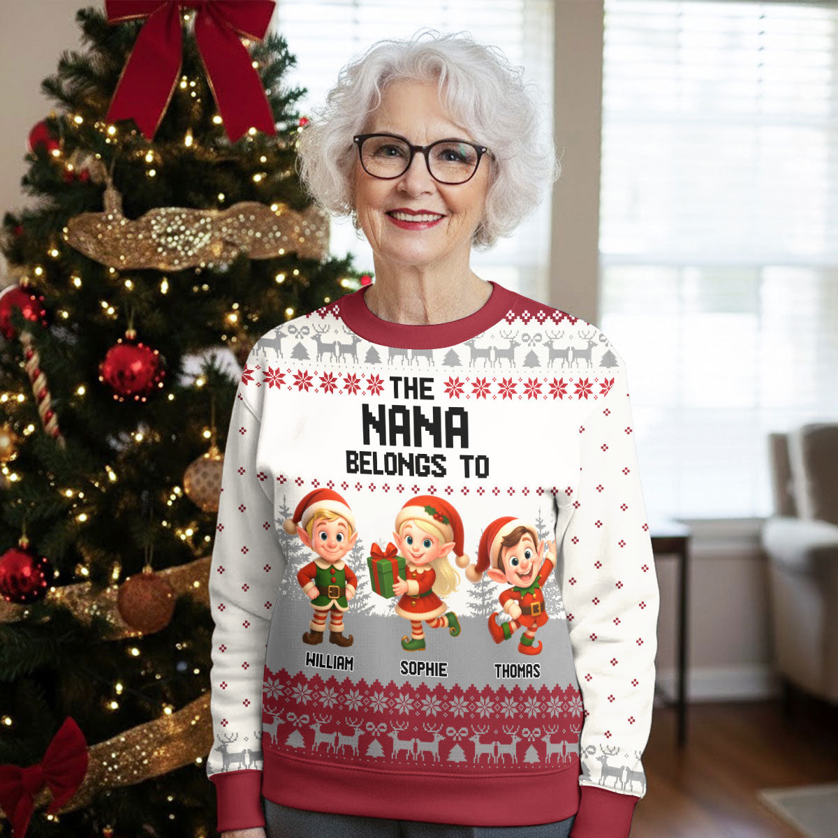Custom Grandma Christmas Sweatshirt, Gift for Mothers • Grandma Little Elves - Personalized All-Over-Print Sweatshirt