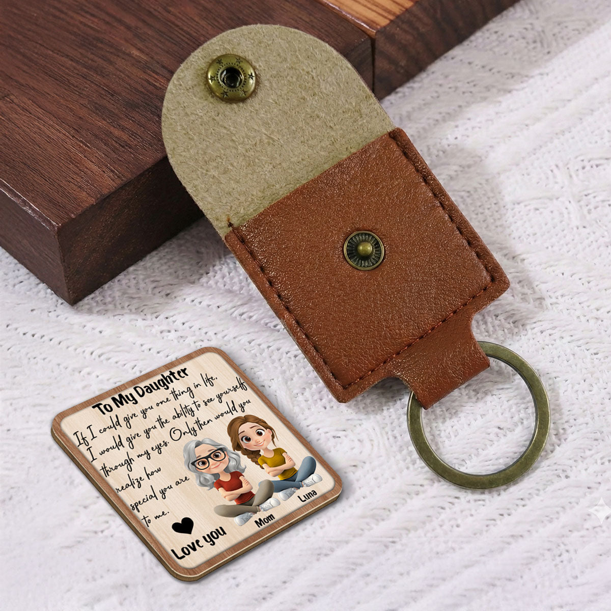 Custom Daughter Coin Keychain, Mother's Day Birthday Gifts • How Special You Are - Personalized Wooden Pocket Hug