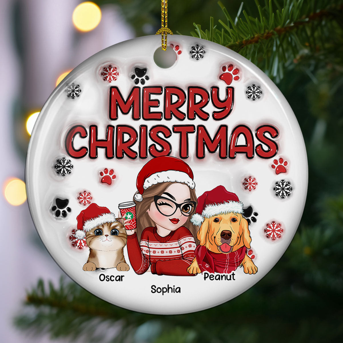 Custom Keepsake Christmas Ornament •  Merry Christmas Fur Mom - Personalized 3D Inflated Effect Ceramic Ornament