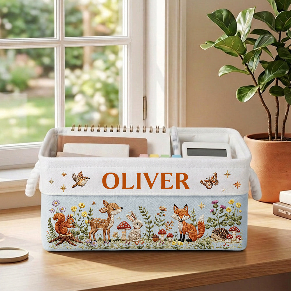 Floral Forest Animals 1 - Personalized Storage Basket