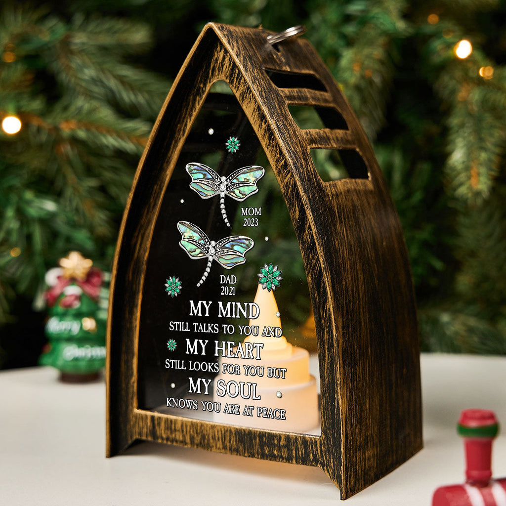Custom Name Memorial Christmas Table Light, Remembrance Gift • Dragonfly My Mind My Heart My Soul - Personalized Table Lantern