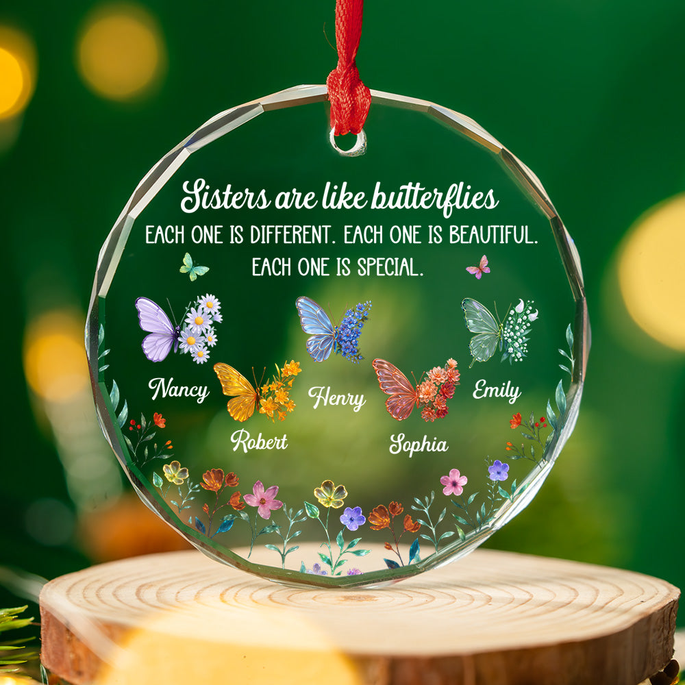 Custom Sister Christmas Ornament •  Sparkling Wings - Personalized Glass Ornament