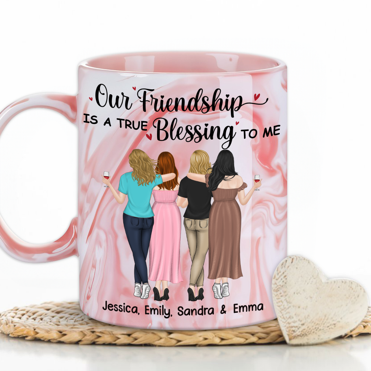 Custom Best Friend, Christmas & Birthday Friendship Keepsake Gift • Our Friendship - Personalized Pink Marble Mug