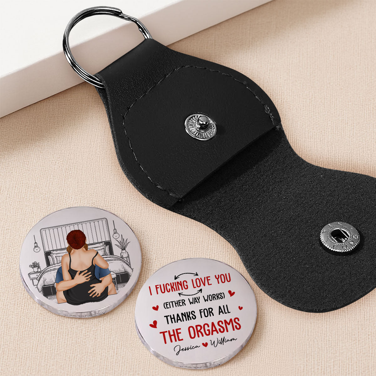 Custom Coin Keychain for Husband, Couple Anniversary Valentine's Day Gifts • Either Way Works - Personalized Pocket Hug