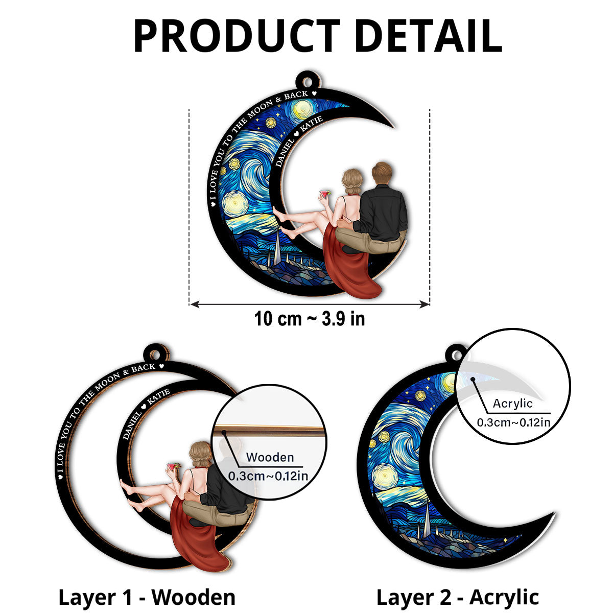 Custom Couple Christmas Ornament, Anniversary Gift •  Love You To The Moon And Back - Personalized Suncatcher Ornament
