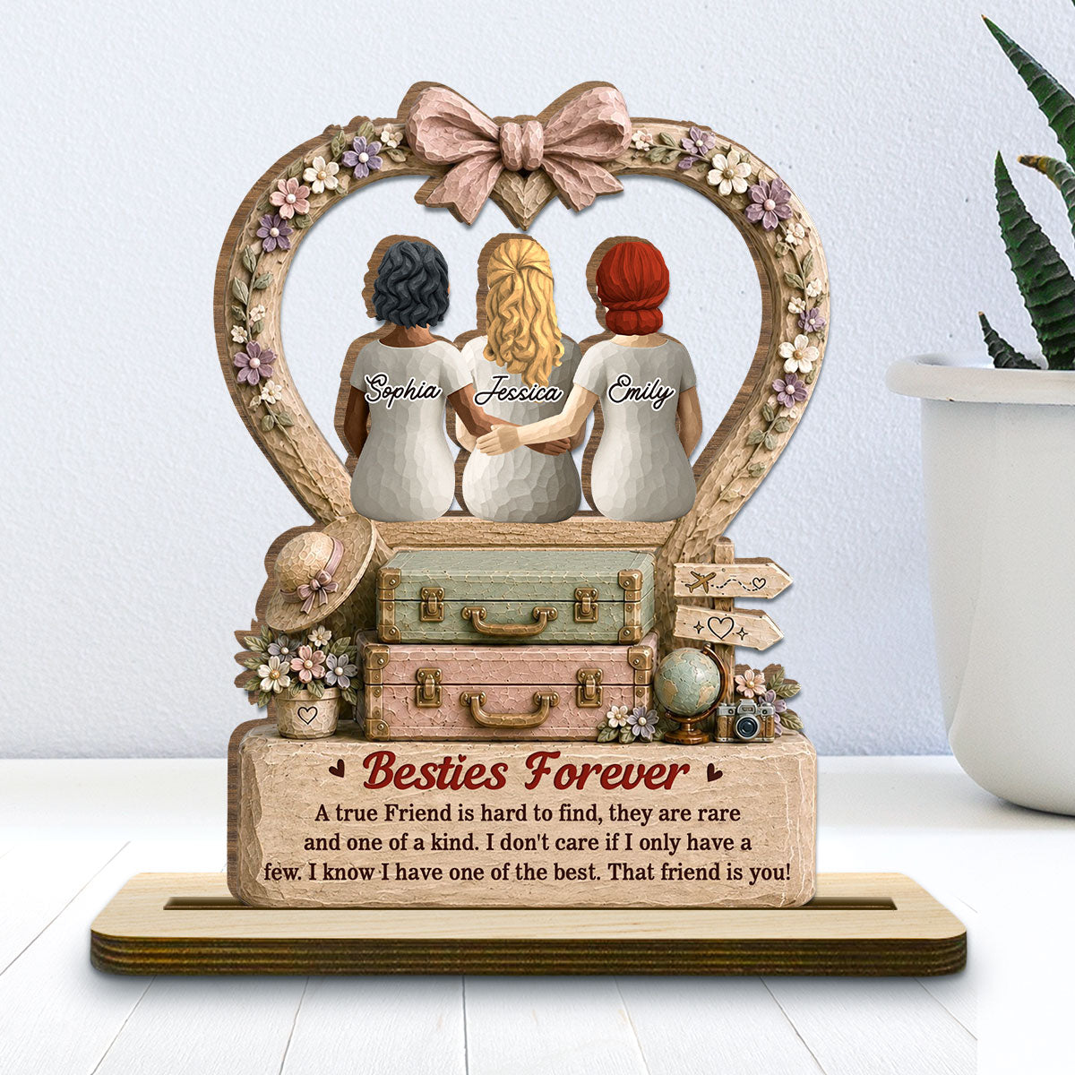 Custom Friendship Decor, Christmas Birthday Gifts For Best Friend • Pinky Promise - Personalized 2-Layer Wood Plaque With Flat Base