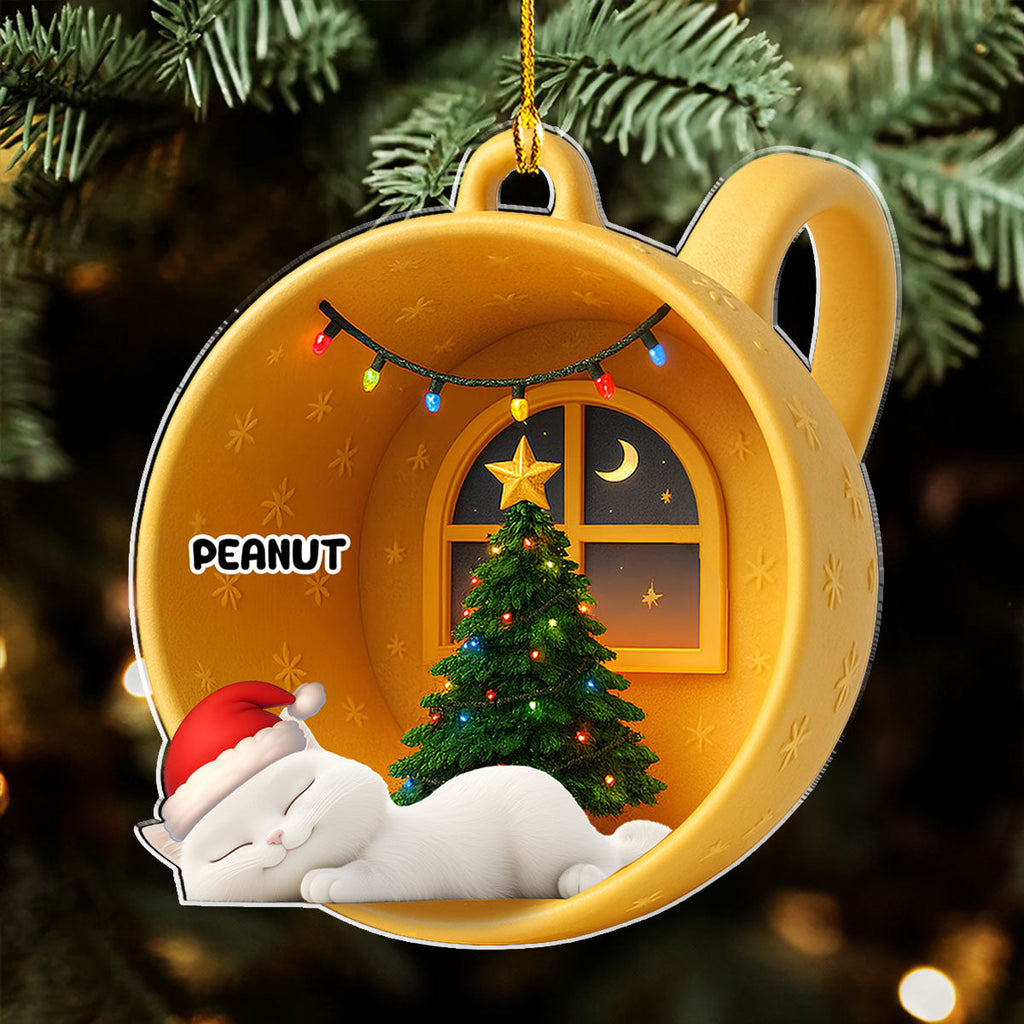 Custom Keepsake Christmas Ornament •  Sleeping Cat Cupcake - Personalized Acrylic Ornament