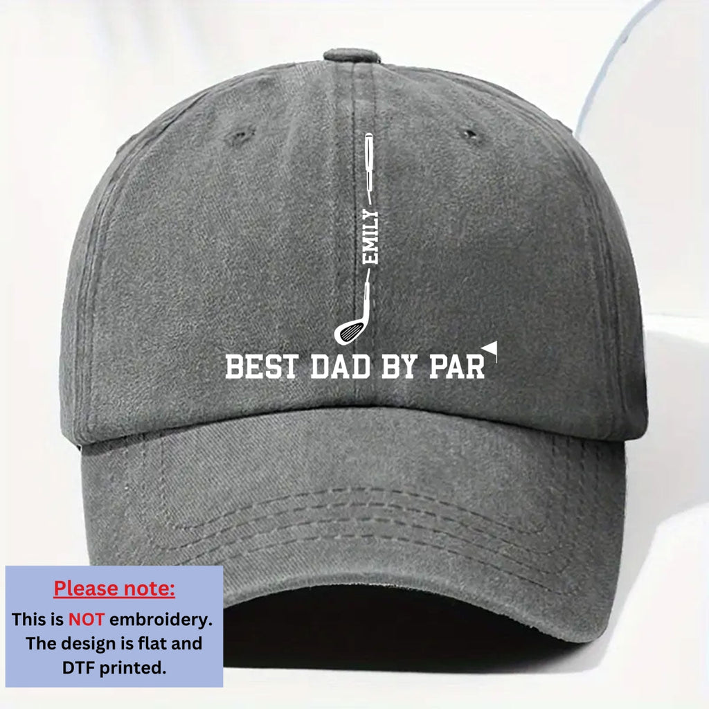 Custom Father's Day Christmas Birthday Gifts for Dad • Top Dad By Par - Personalized Vintage Washed Denim Cap