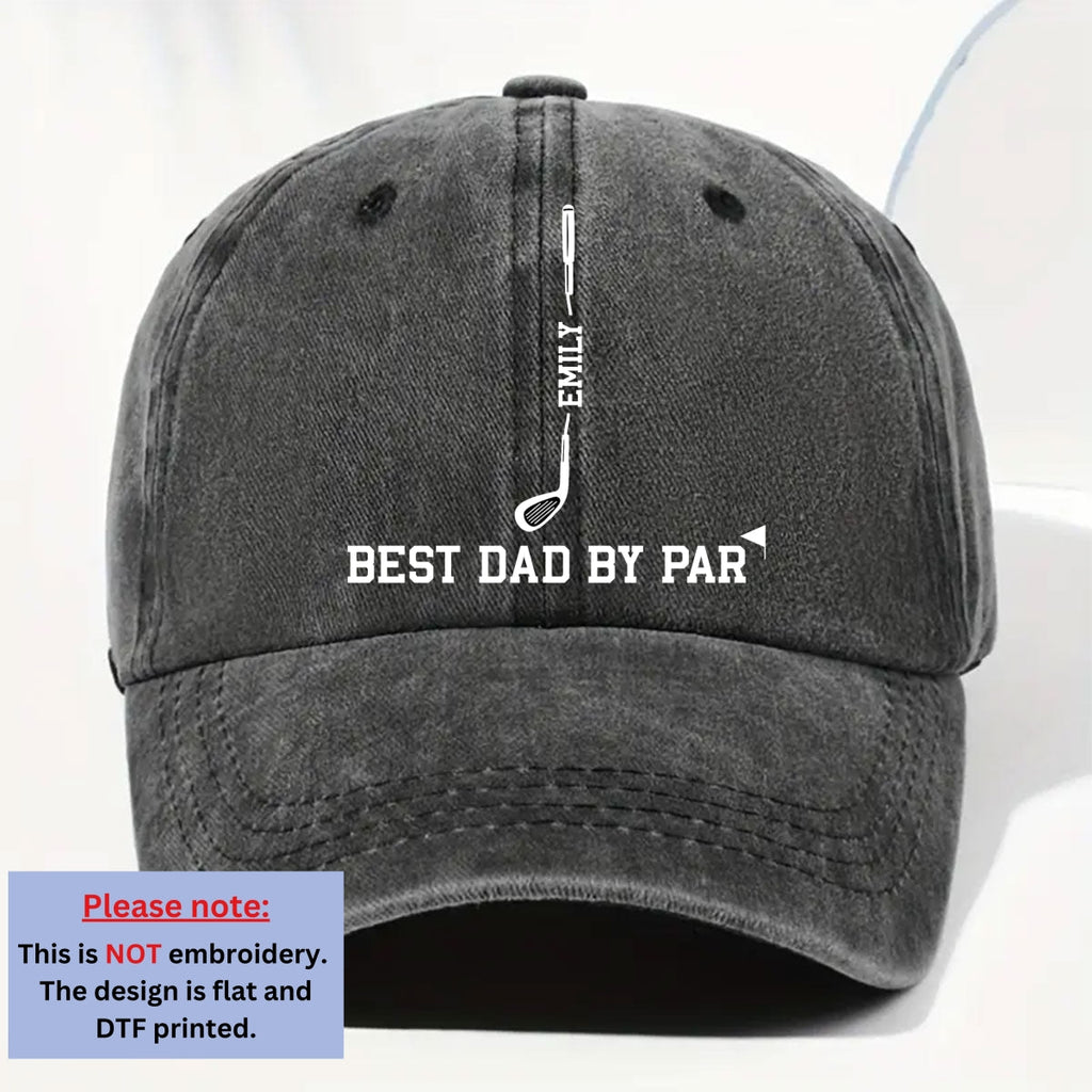 Custom Father's Day Christmas Birthday Gifts for Dad • Top Dad By Par - Personalized Vintage Washed Denim Cap