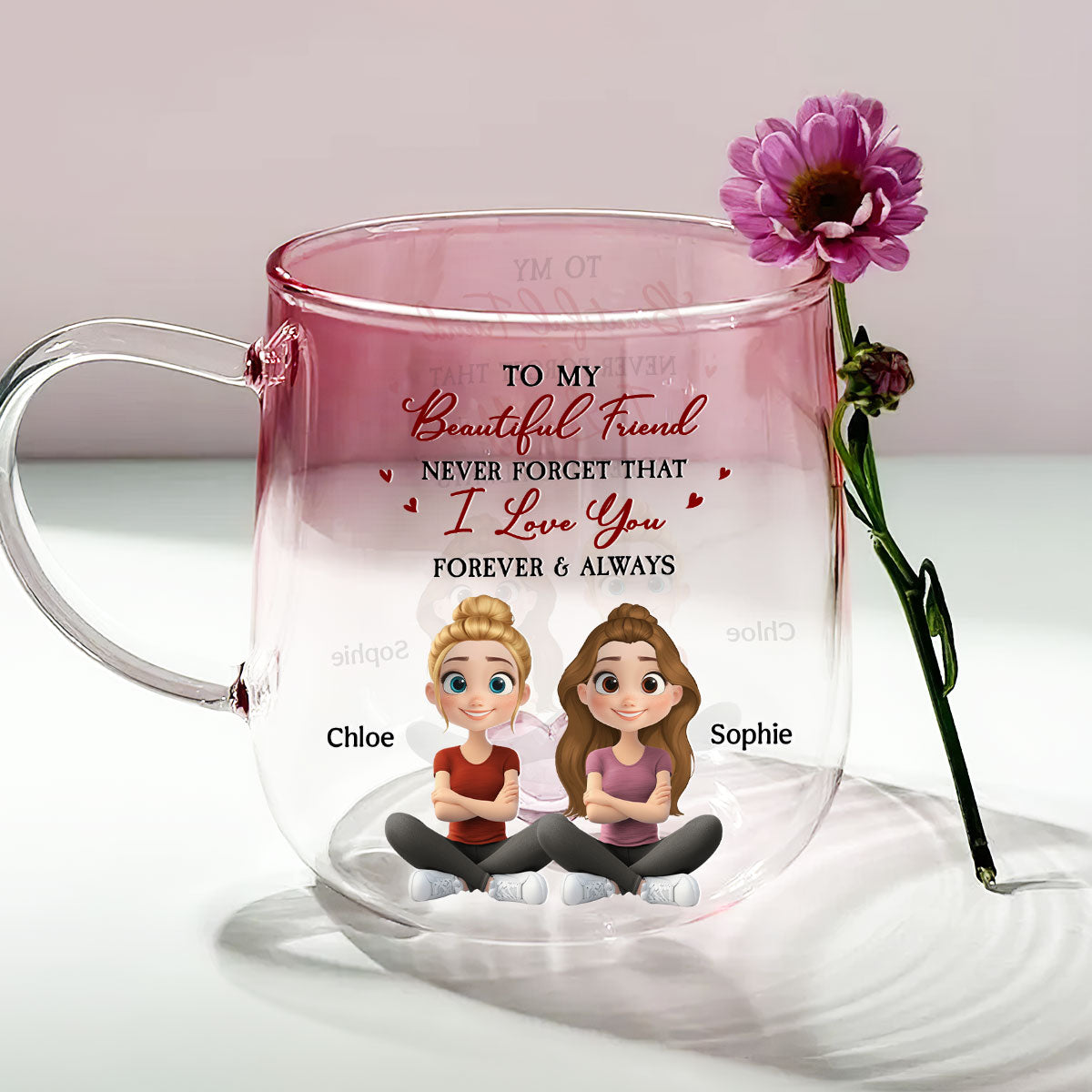 Custom Best Friend, Christmas & Birthday Friendship Keepsake Gift • My Best Friends - Personalized Pink Gradient Glass Mug