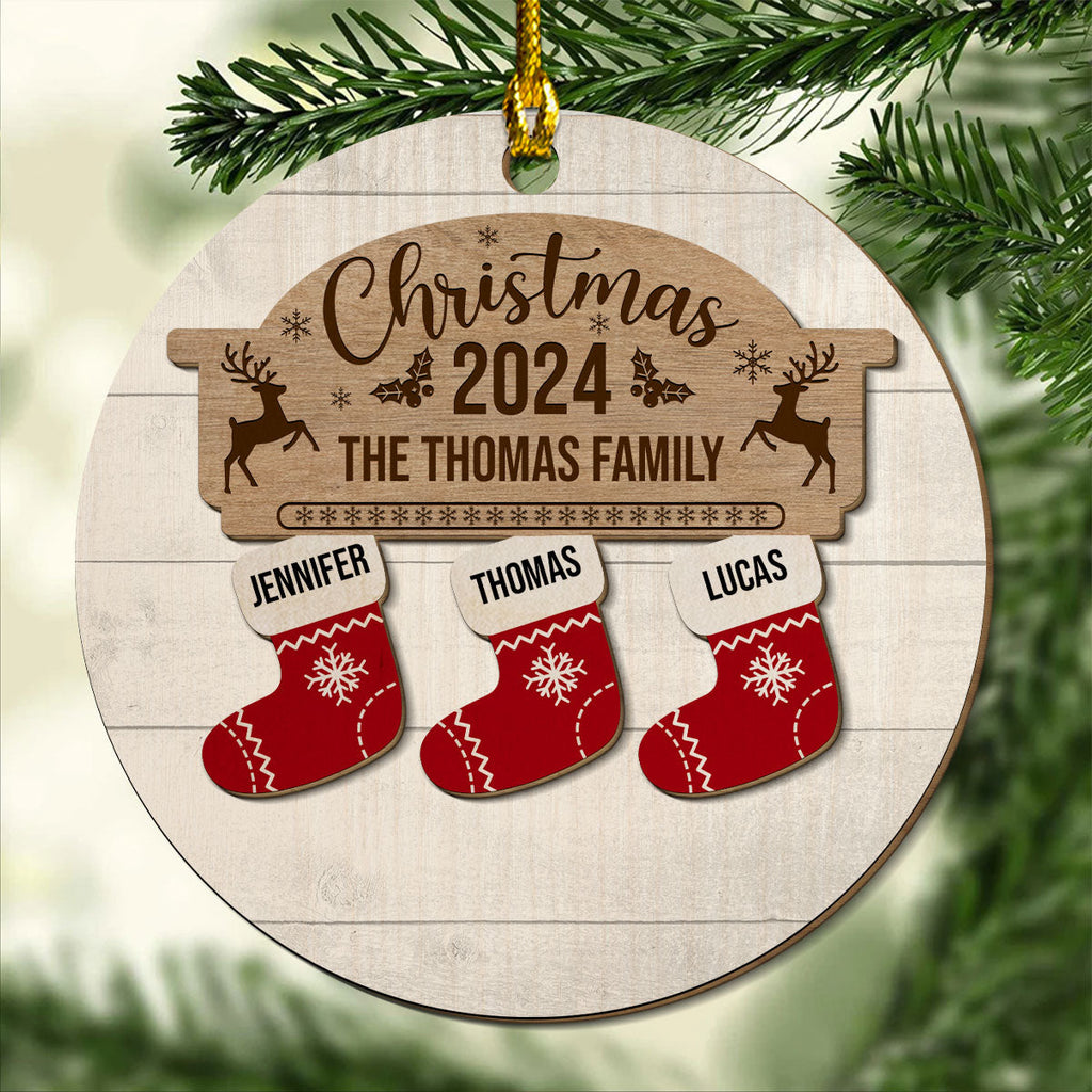Custom Family Ornament, Christmas Gift for Family Members •  Name Christmas Socks - Personalized 2-layered Wood Ornament