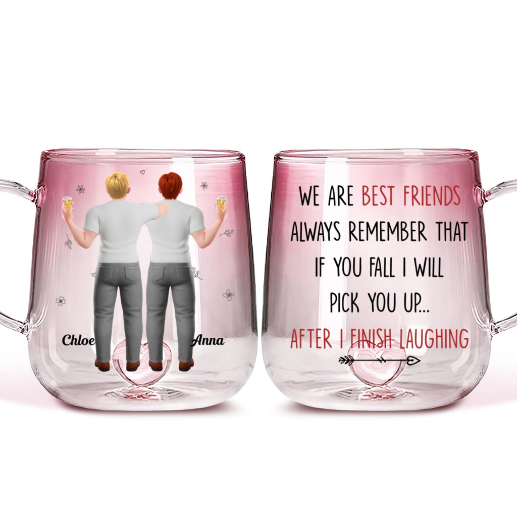 Custom Best Friend, Christmas & Birthday Friendship Keepsake Gift • I Will Pick You After - Personalized Pink Gradient Glass Mug
