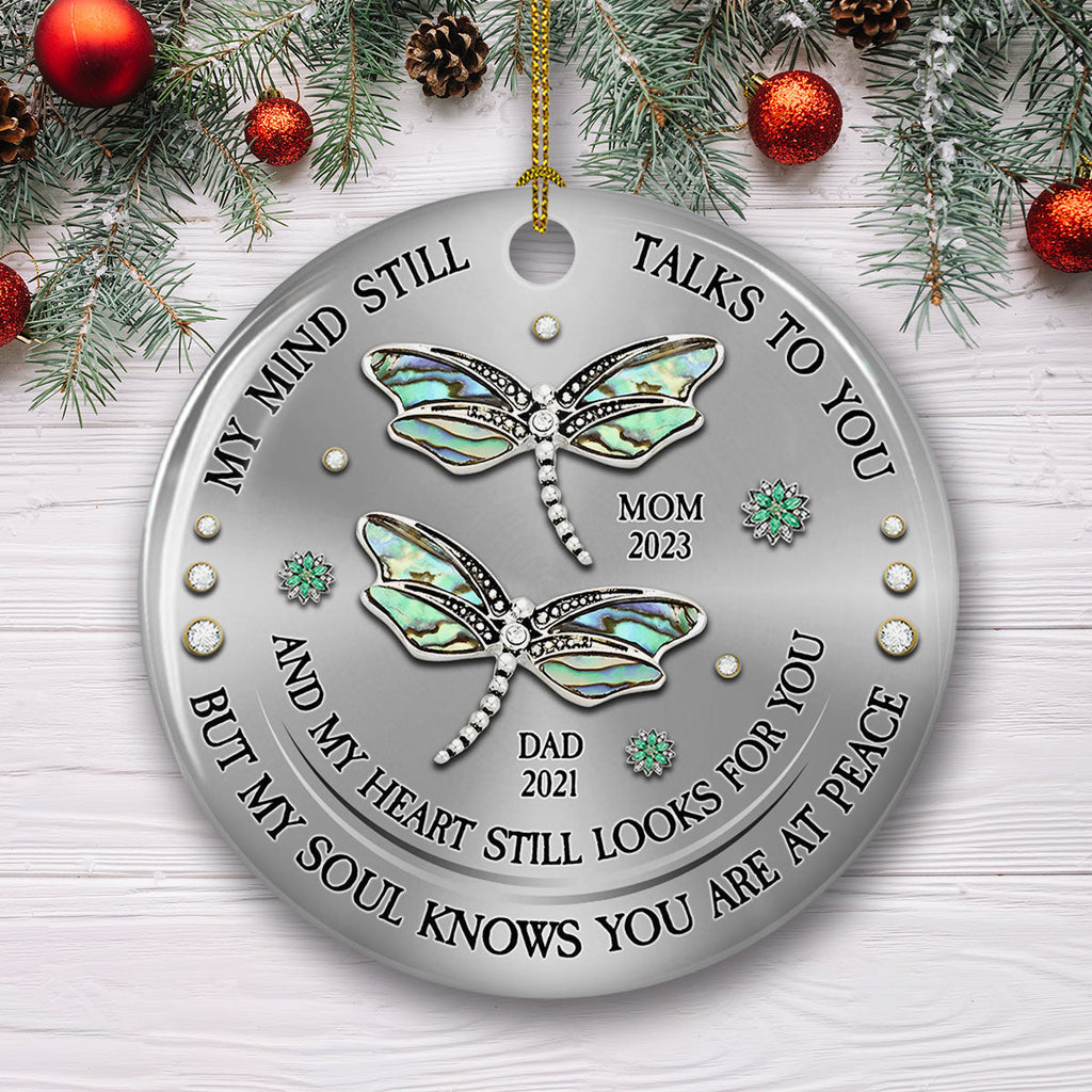 Custom Memorial Christmas Ornament, Sympathy Keepsake •  My Mind My Heart My Soul- Personalized Ceramic Ornament